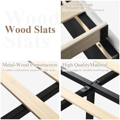 HOMBCK Upholstered Full Bed Frame with Tufted Headboard & Footboard for Easy Assembly | Cream | No Box Spring Needed | M