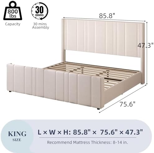 HOMBCK Upholstered Full Bed Frame with Tufted Headboard & Footboard for Easy Assembly | Cream | No Box Spring Needed | M