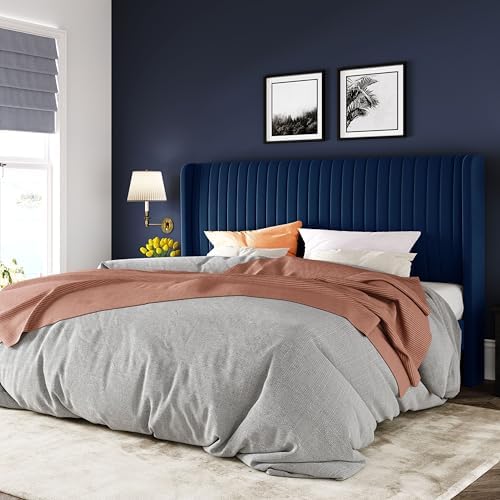 Allewie Queen Size Velvet Bed Frame - Upholstered Platform Bed with Wingback Headboard - Vertical Channel Tufted Design