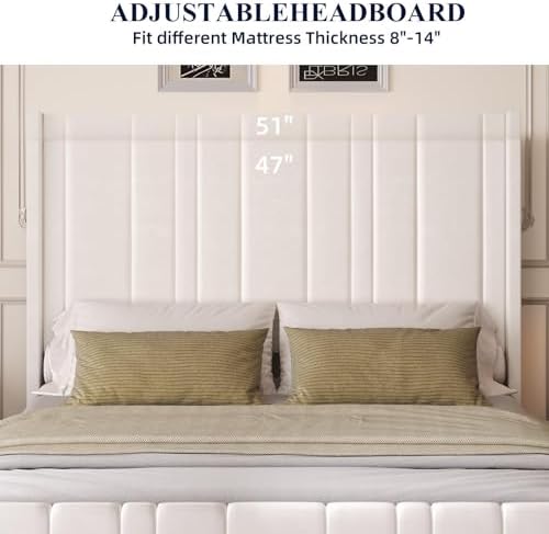 HOMBCK Upholstered Full Bed Frame with Tufted Headboard & Footboard for Easy Assembly | Cream | No Box Spring Needed | M