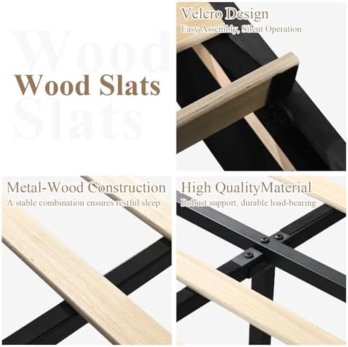 HOMBCK Upholstered Full Bed Frame with Tufted Headboard & Footboard for Easy Assembly | Cream | No Box Spring Needed | M