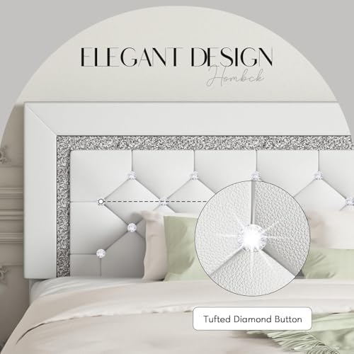 HOMBCK Twin Bed Frame + Faux Leather Upholstered Platform Bed + Modern Design + Kids/Teens + Stylish Diamond Headboard +