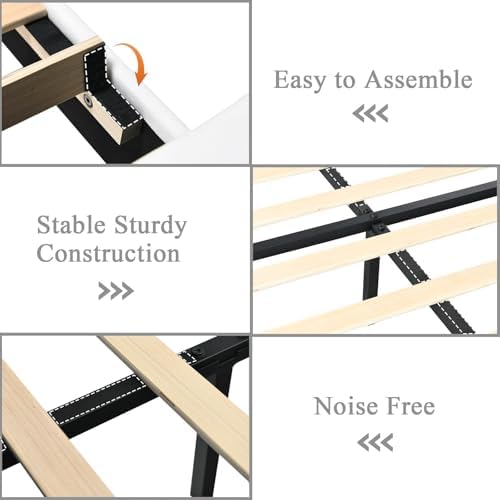 HOMBCK Twin Bed Frame with Headboard & Footboard, Upholstered Twin Size Bed, Easy Assembly, No Box Spring Needed, Stylis