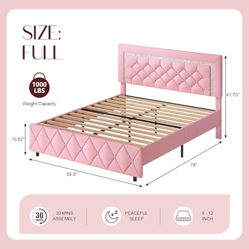 HOMBCK Twin Bed Frame + Faux Leather Upholstered Platform Bed + Modern Design + Kids/Teens + Stylish Diamond Headboard +