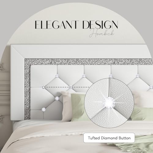 HOMBCK Twin Bed Frame + Faux Leather Upholstered Platform Bed + Modern Design + Kids/Teens + Stylish Diamond Headboard +