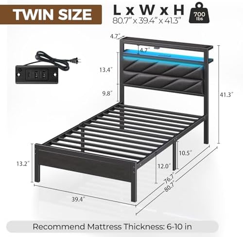 Seventable Full Size Bed Frame with Charging Station | Upholstered Storage Headboard | Metal Platform Bed with Under Bed