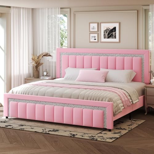 HOMBCK Twin Bed Frame with Headboard & Footboard, Upholstered Twin Size Bed, Easy Assembly, No Box Spring Needed, Stylis