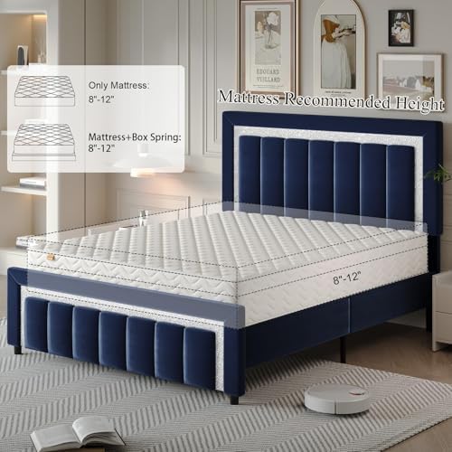 HOMBCK Twin Bed Frame with Headboard & Footboard, Upholstered Twin Size Bed, Easy Assembly, No Box Spring Needed, Stylis