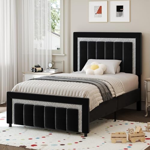 HOMBCK Twin Bed Frame with Headboard & Footboard, Upholstered Twin Size Bed, Easy Assembly, No Box Spring Needed, Stylis
