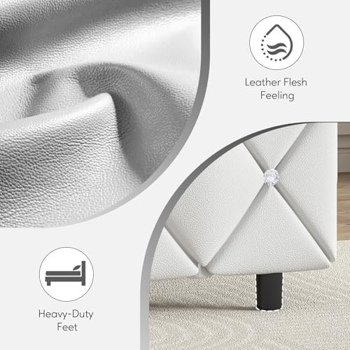 HOMBCK Twin Bed Frame + Faux Leather Upholstered Platform Bed + Modern Design + Kids/Teens + Stylish Diamond Headboard +