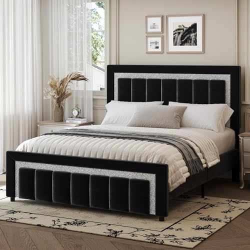 HOMBCK Twin Bed Frame – Diamond Velvet Design, Upholstered Support with Wooden Slats, No Box Spring Needed, Easy Assembl