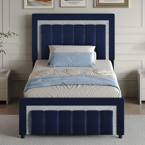 HOMBCK Twin Bed Frame with Headboard & Footboard, Upholstered Twin Size Bed, Easy Assembly, No Box Spring Needed, Stylis