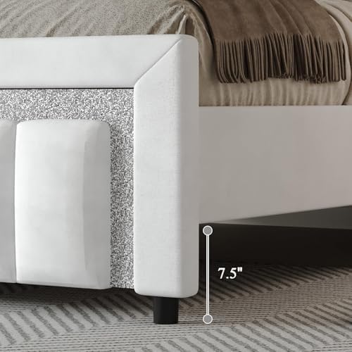 HOMBCK Full Size Bed Frame with Upholstered Headboard | Elegant Princess Platform Bed Design with Diamond Pattern | Easy