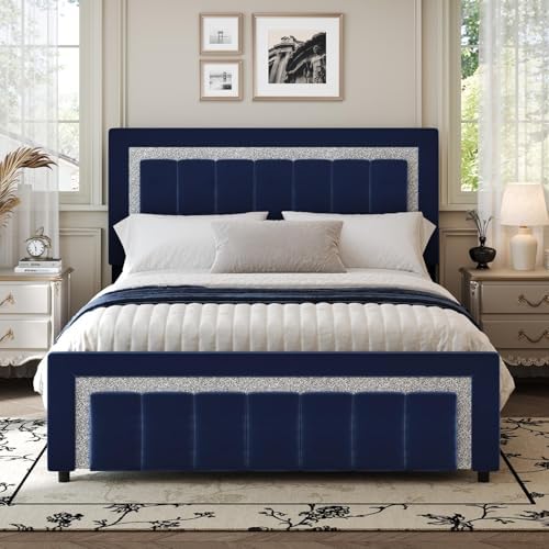 HOMBCK Twin Bed Frame with Headboard & Footboard, Upholstered Twin Size Bed, Easy Assembly, No Box Spring Needed, Stylis