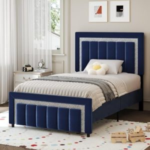 HOMBCK Twin Bed Frame with Headboard & Footboard, Upholstered Twin Size Bed, Easy Assembly, No Box Spring Needed, Stylis