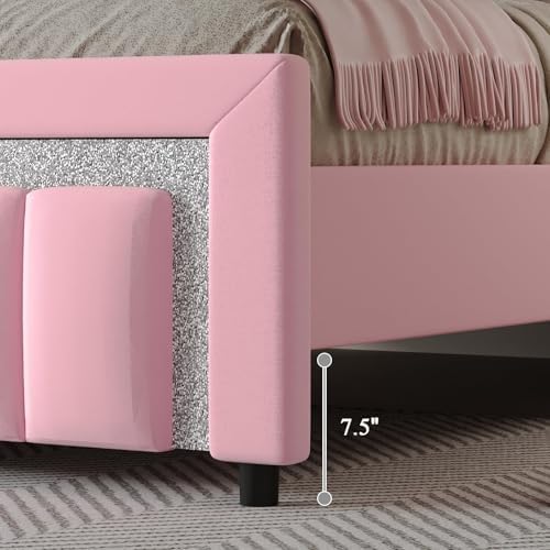 HOMBCK Twin Bed Frame with Headboard & Footboard, Upholstered Twin Size Bed, Easy Assembly, No Box Spring Needed, Stylis